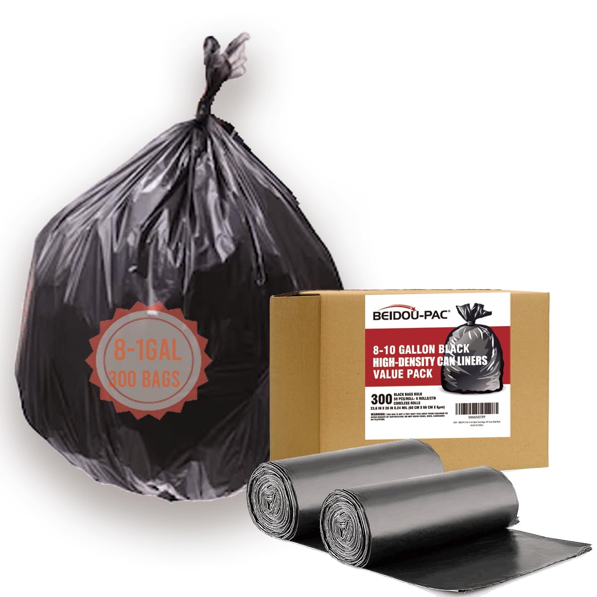 8 10 Gallon Trash Bags (300 Count)