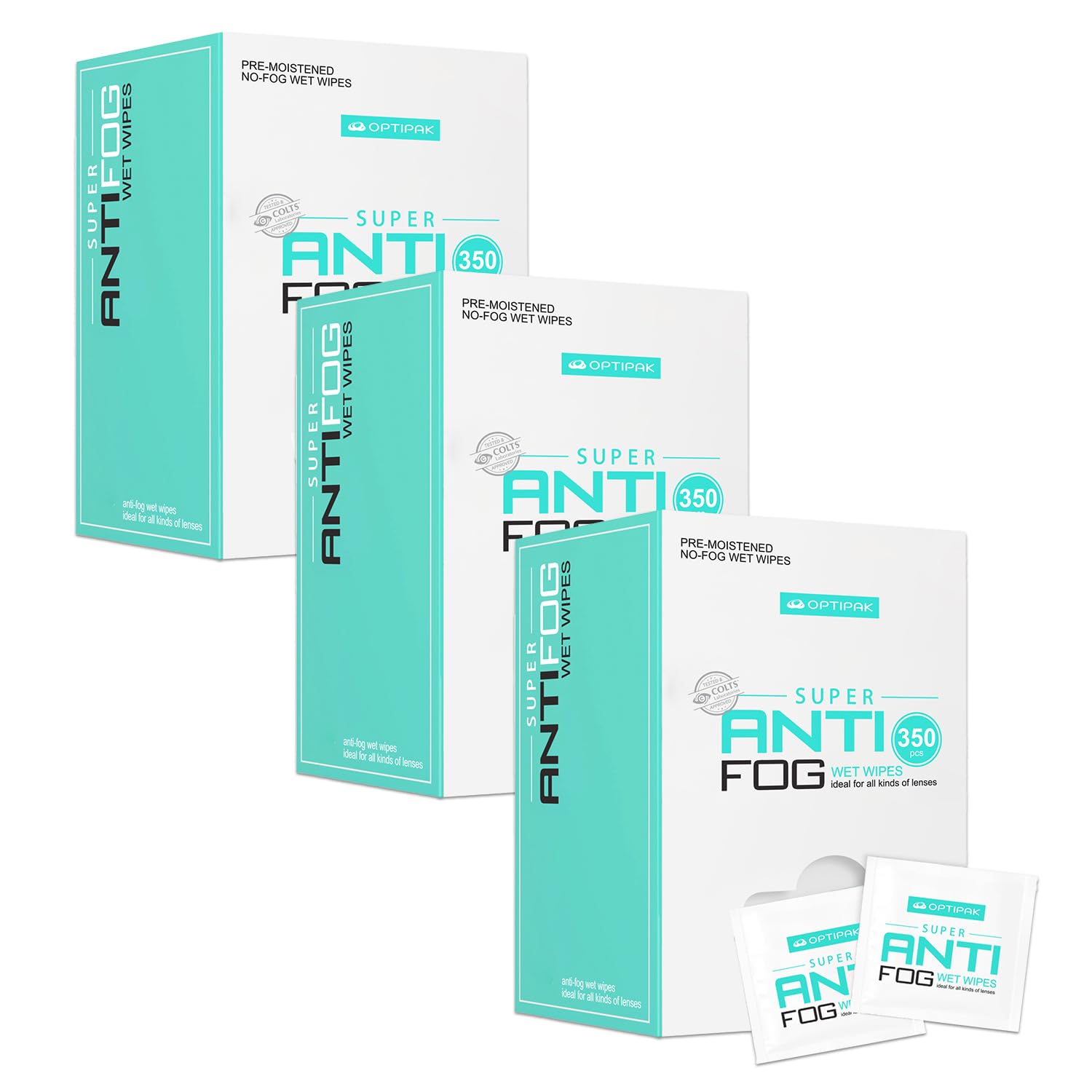 Anti-Fog Pre-moistened Wipes for Glasses, Binoculars, Face Shields, Ski Masks or Swim Goggles - Prevents Fogging on Plastic Eyeglasses, Mirrors & Lenses (350pk 3count) (3 Count)