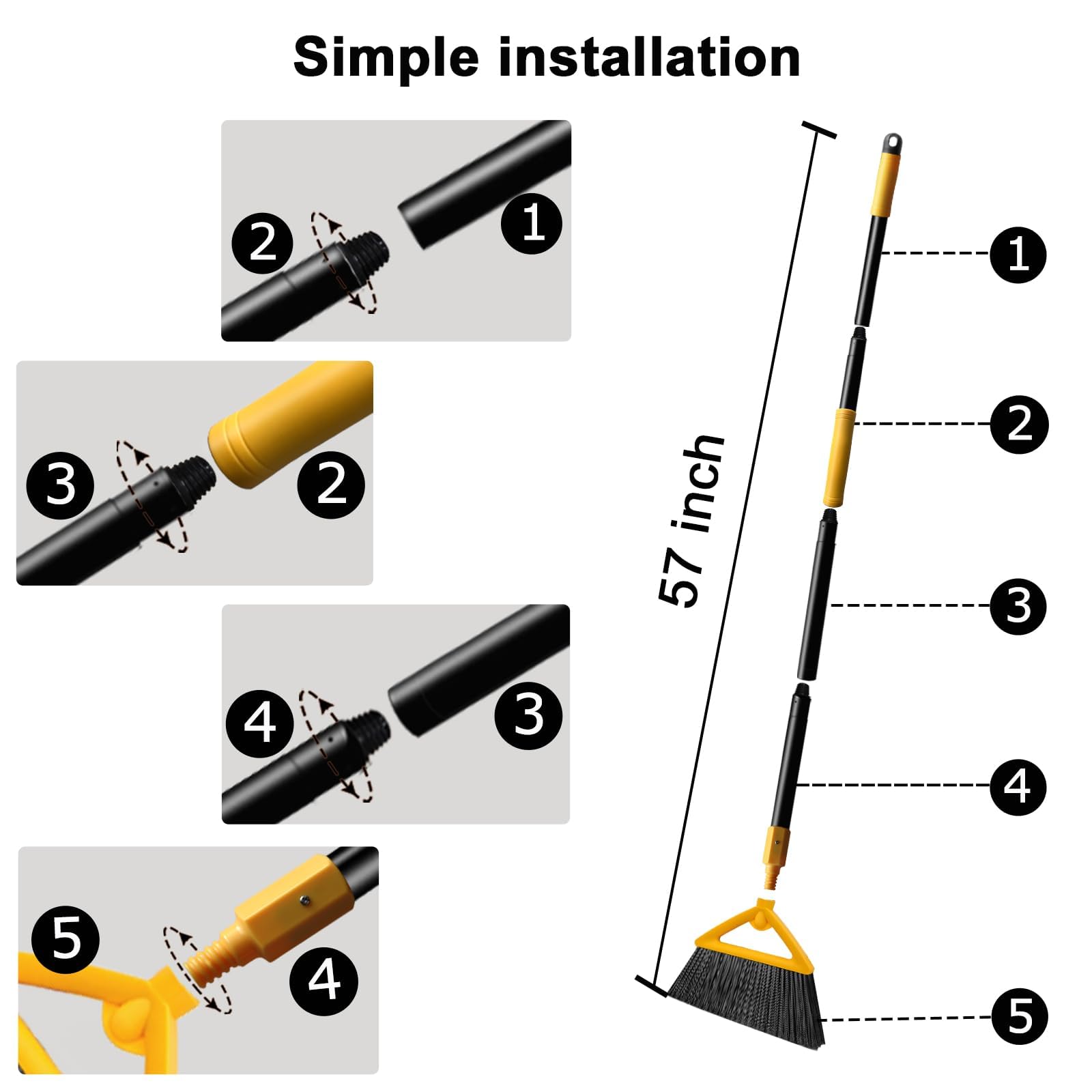 Heavy Duty Yellow Angle Broom with Long Handle (4 Count)