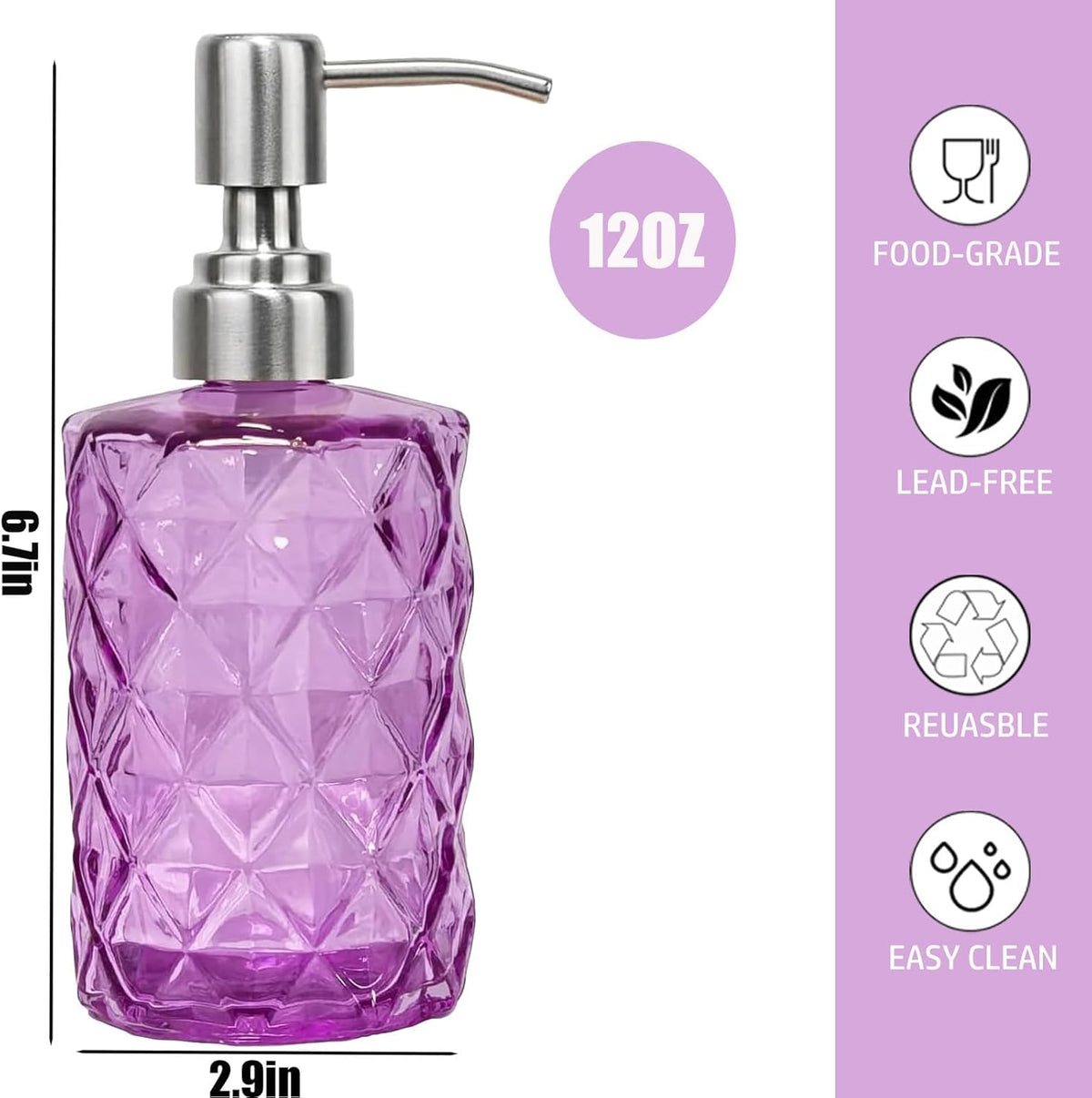 12Oz Purple Soap Dispenser Bathroom (2 Count)