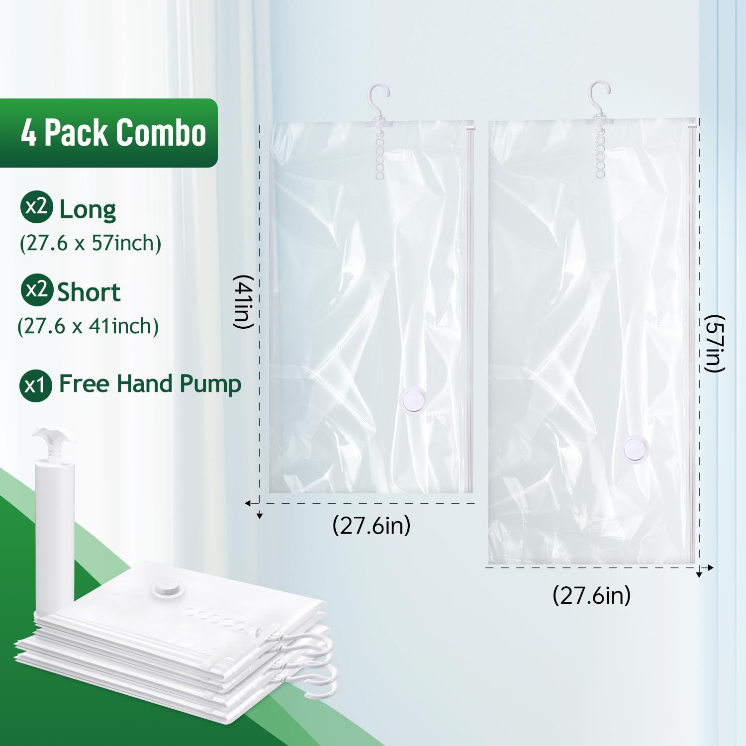 Hanging Vacuum Storage Bags For Clothes With Hand Pump (4 Count)