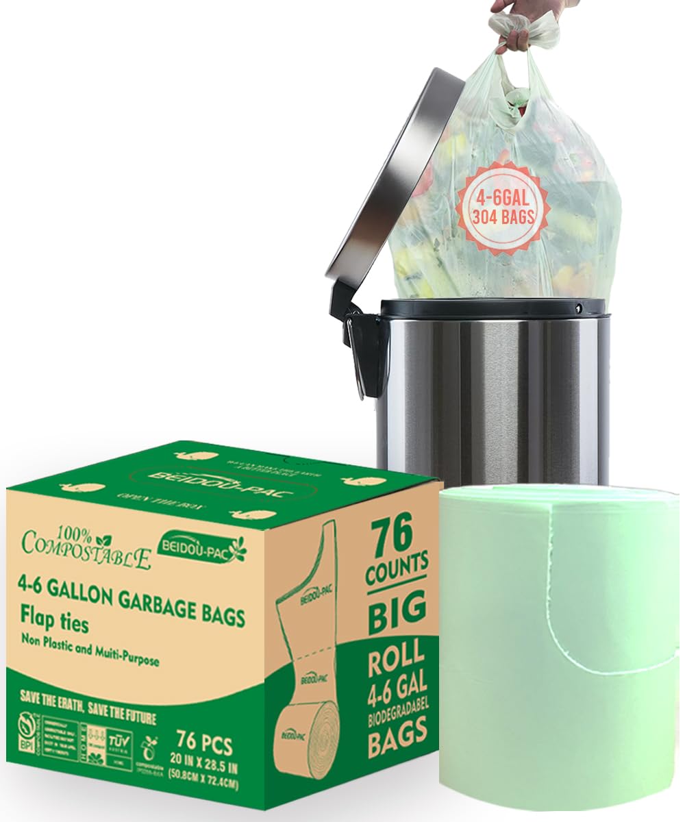 4 6 Gallon Flap Tie Compostable Trash Bags (76 Count)