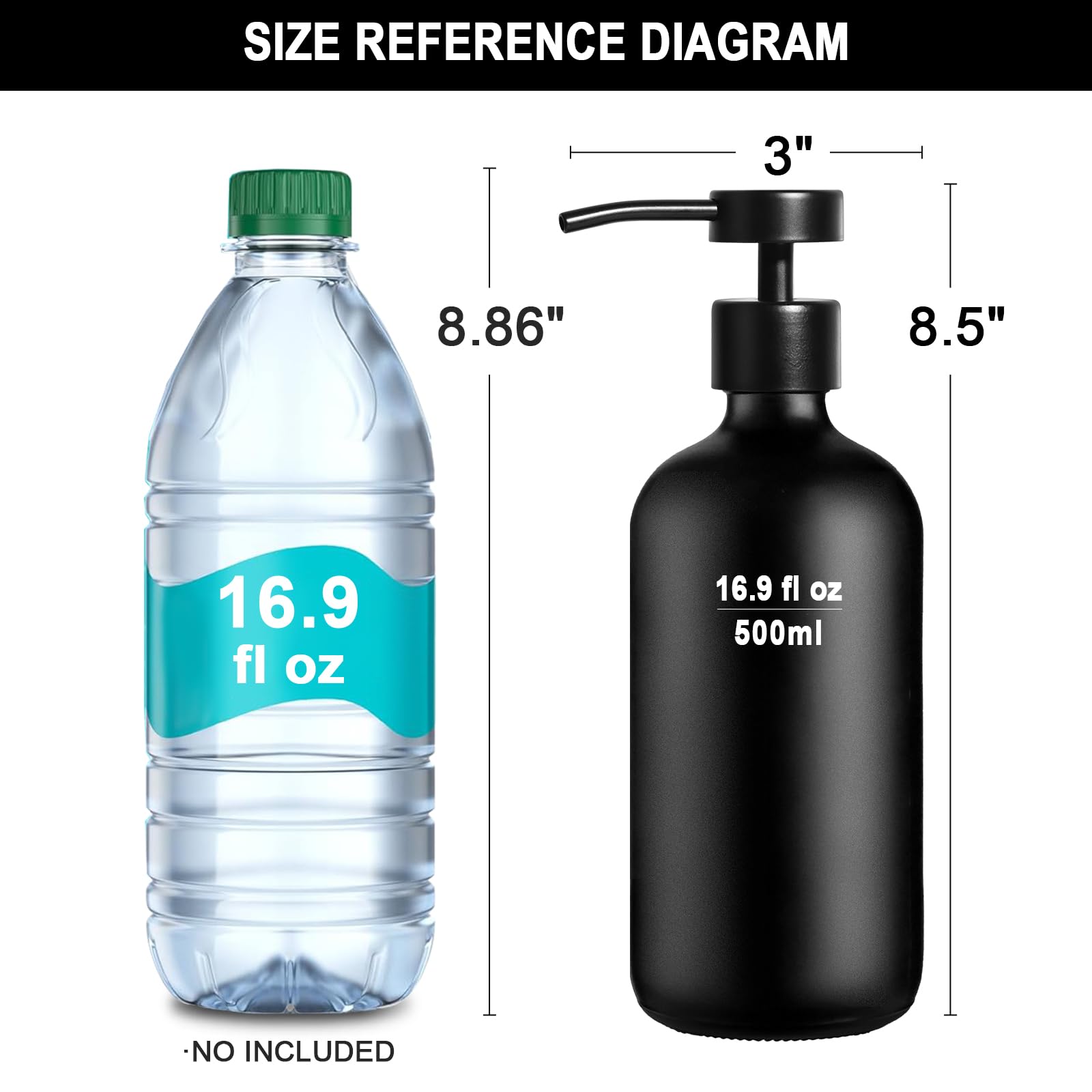 Black Glass Soap Dispenser with Stainless Steel Pump (2 Count)