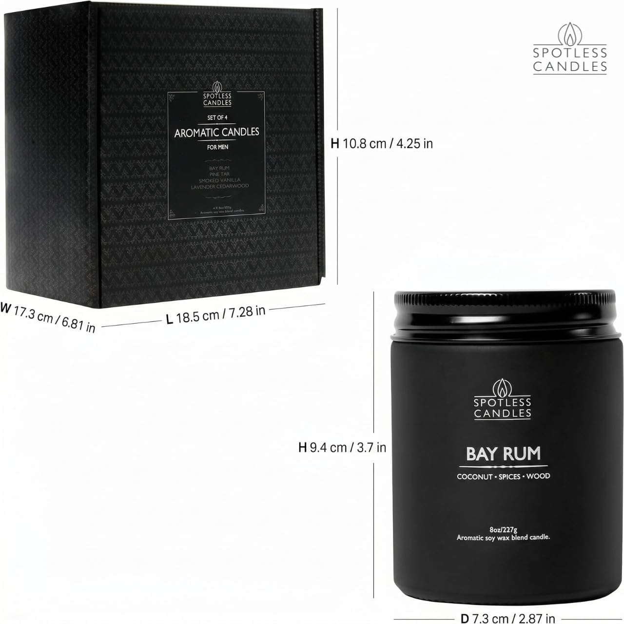 Men's Candle Gift Set; 4 x 8oz Scented Candles; Bay Rum (4 Count)