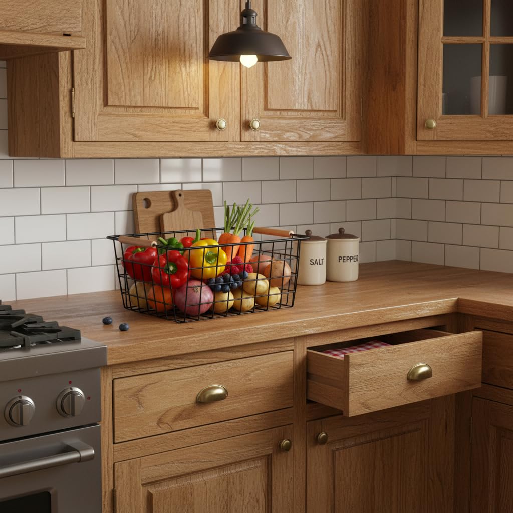 Wire Baskets with Wooden Handles (4 Count)