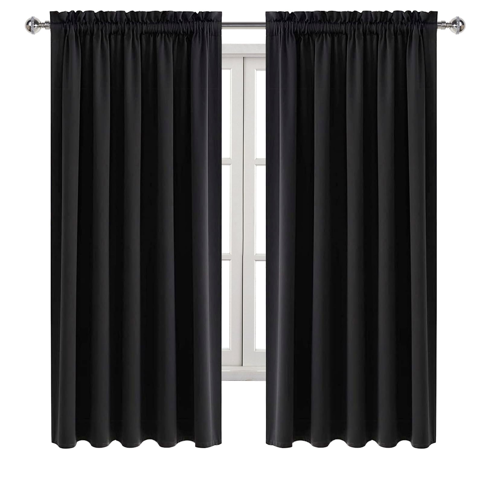 Wide Blackout Curtains for Bedroom Living Room 60 x 63 Inch Long Black