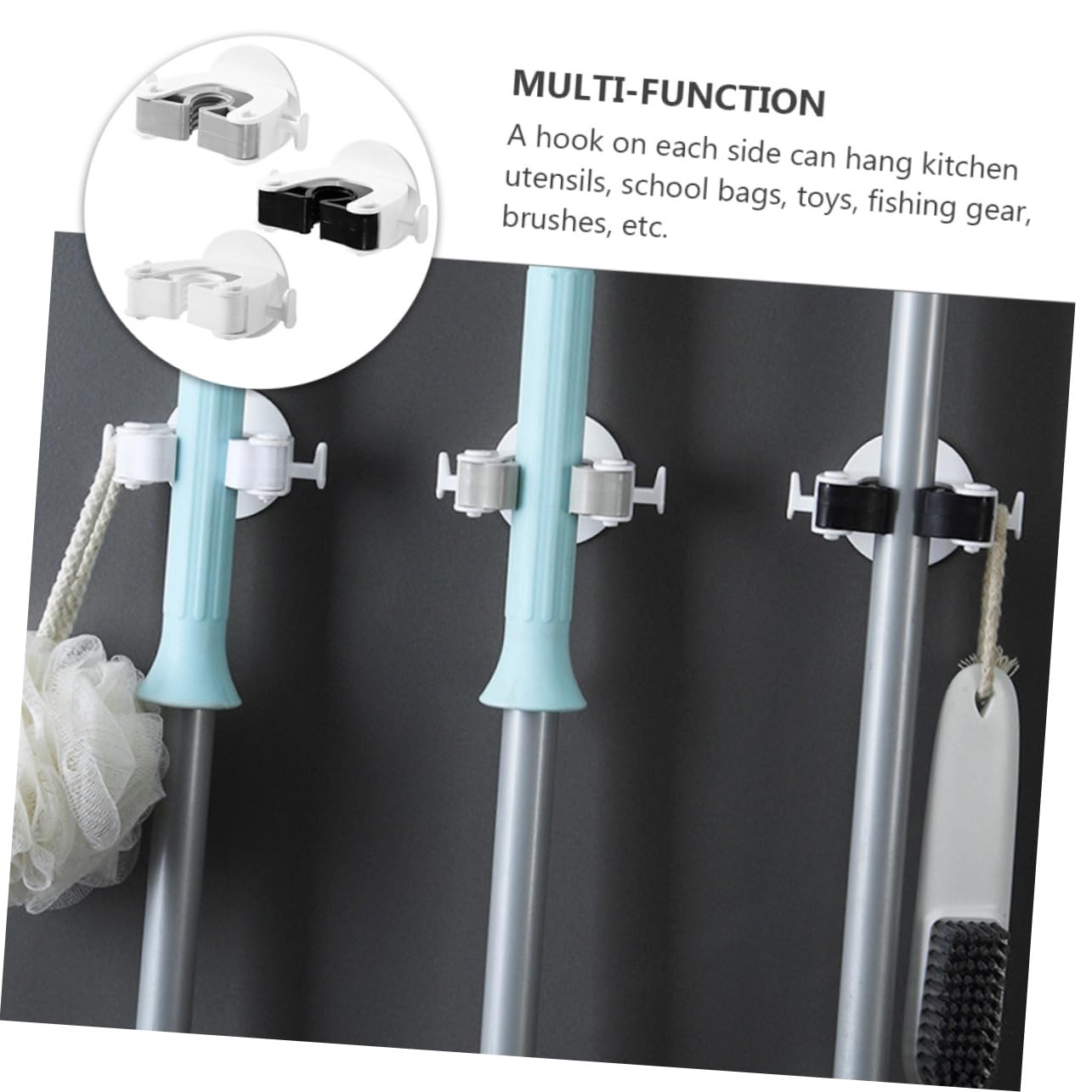 3pcs Wall Mounted Broom Holder Heavy Duty Mop Organizer