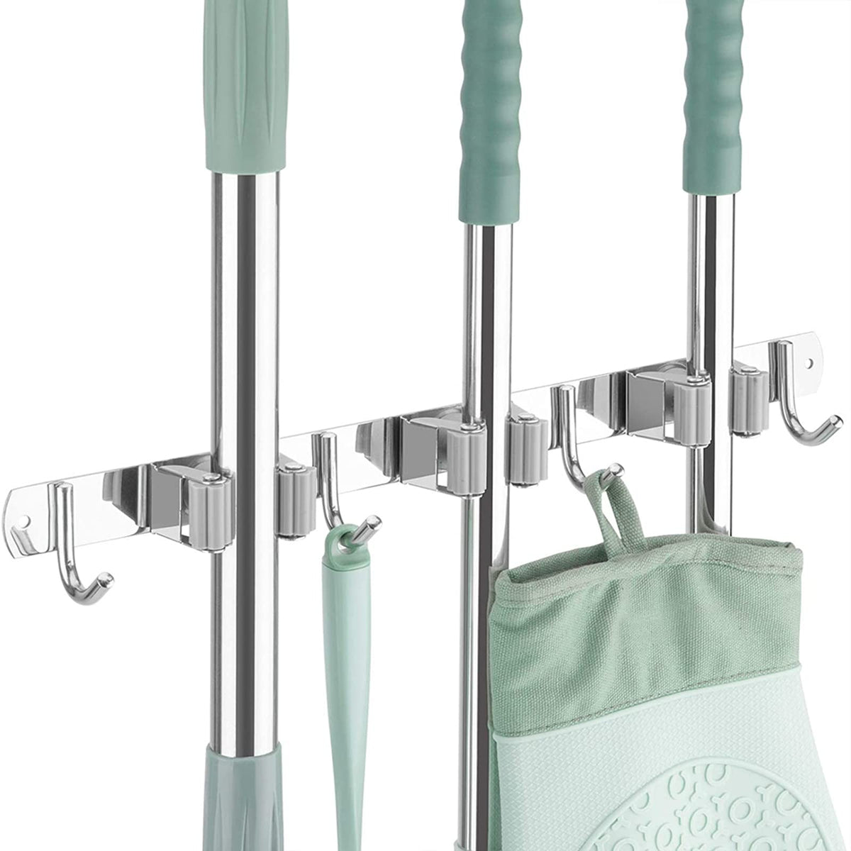 Stainless Steel Broom Holder Bathroom Storage Wall Mount Metal Holder for Heavy Duty Tool Organizer