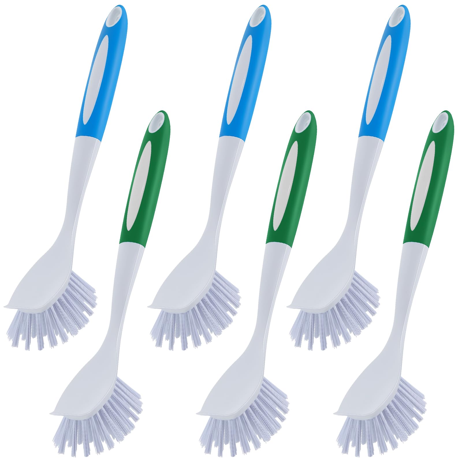 6 Pcs Blue and Green Kitchen Scrub Dish Brush Bulk with 11 Inch Anti Slip Handle Cleaning Dish Scrubber with Stiff Bristles Washing Scrub Brushes for Housekeeping for Pots and Pans (6 Count)
