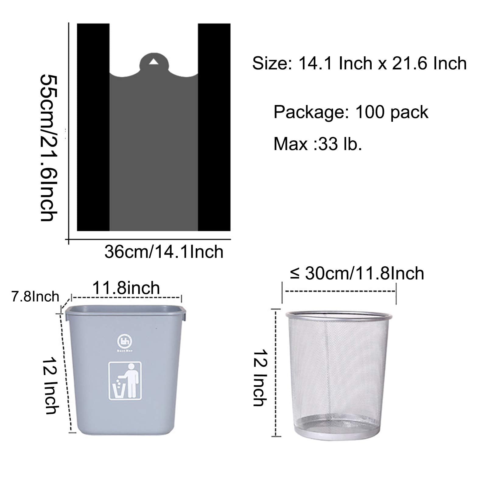 100 pcs Black Trash Bags with Handles (100 Count)