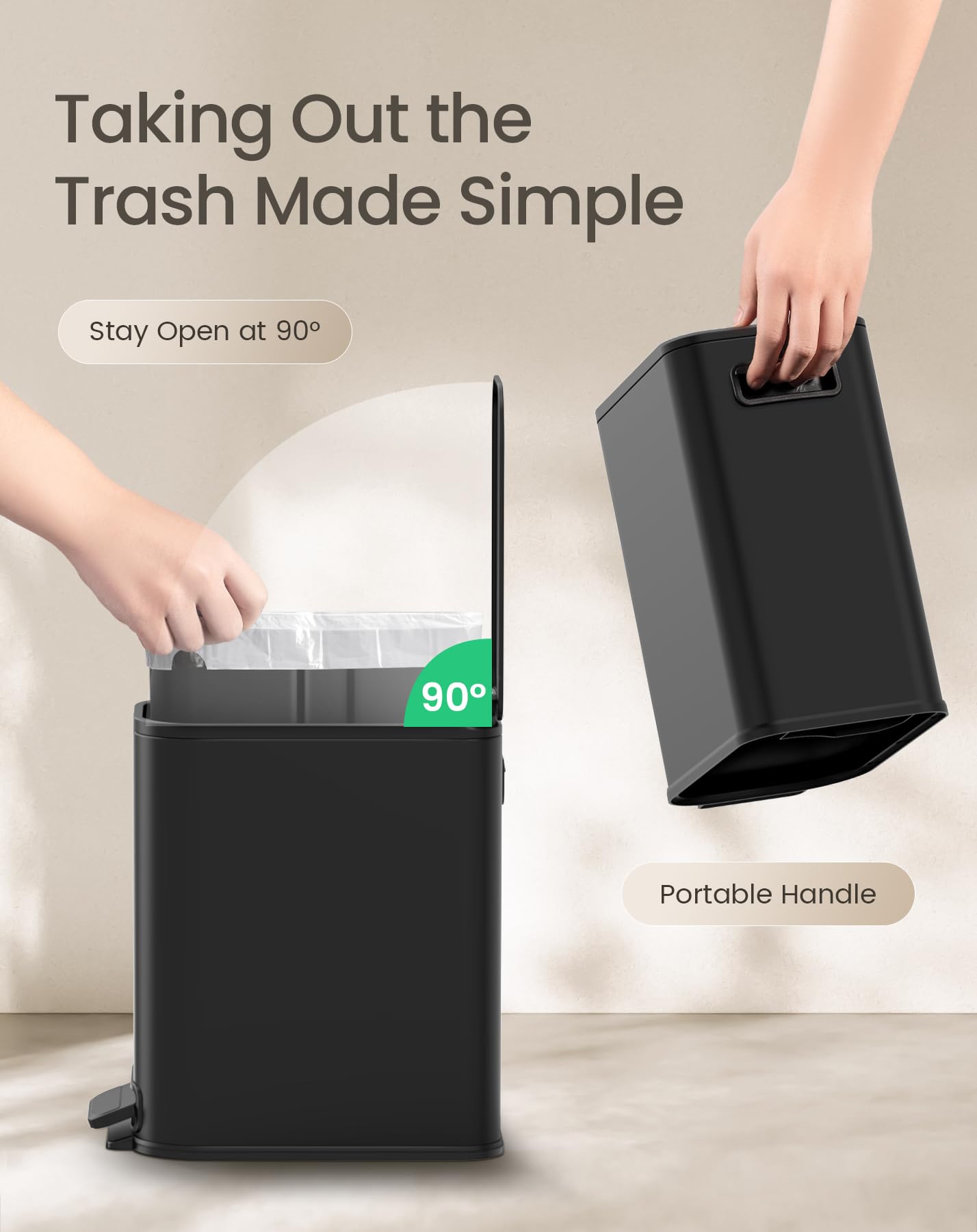 Small Black Bathroom Trash Can with Lid Soft Close & Pedal
