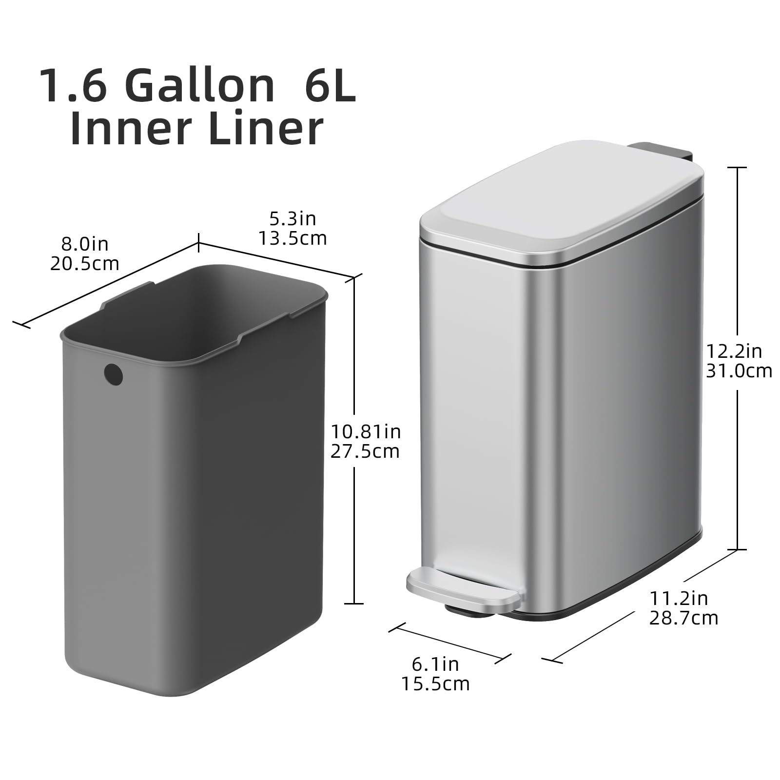 Slim Bathroom Trash Can with Lid