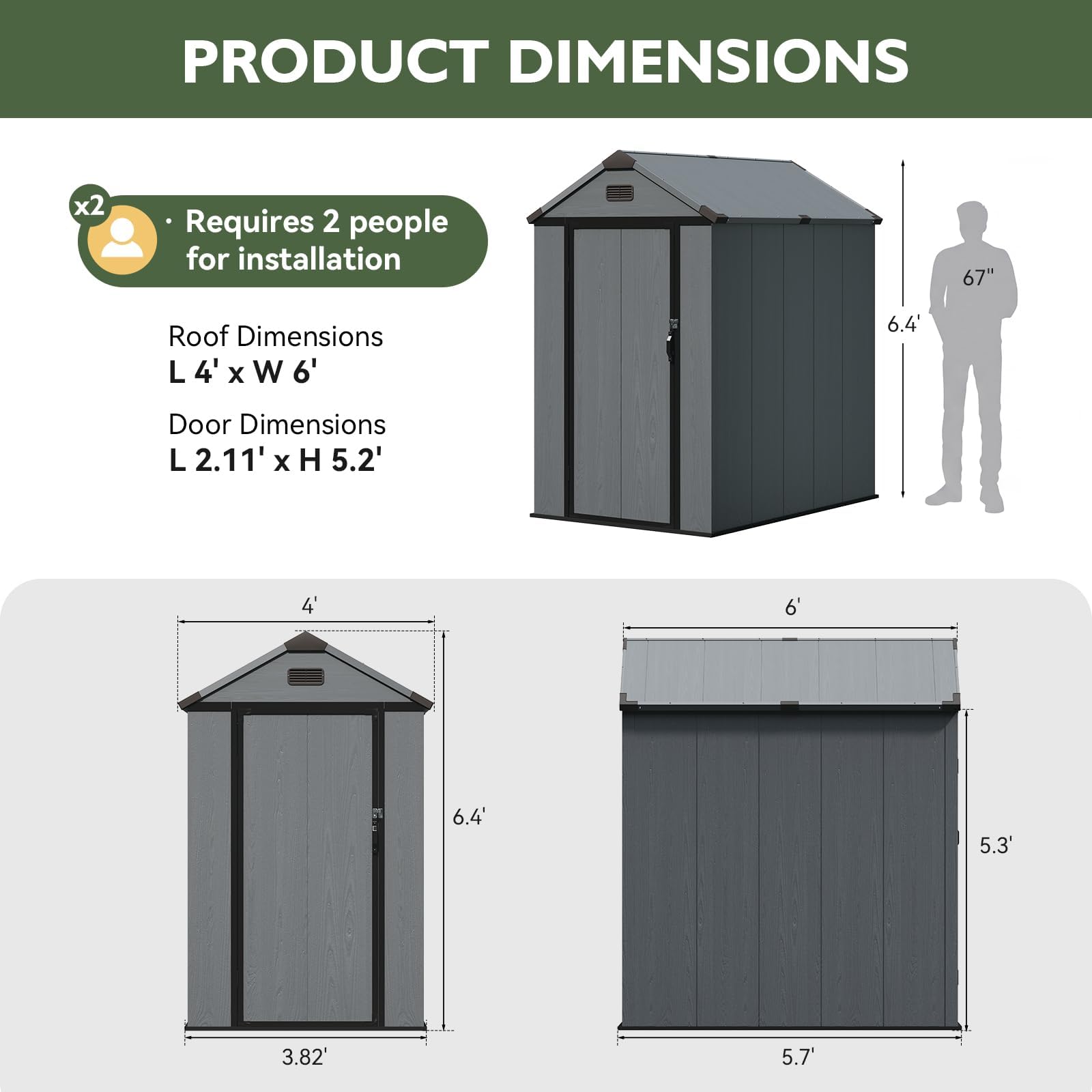 4×6 FT Resin Shed with Reinforced Floor