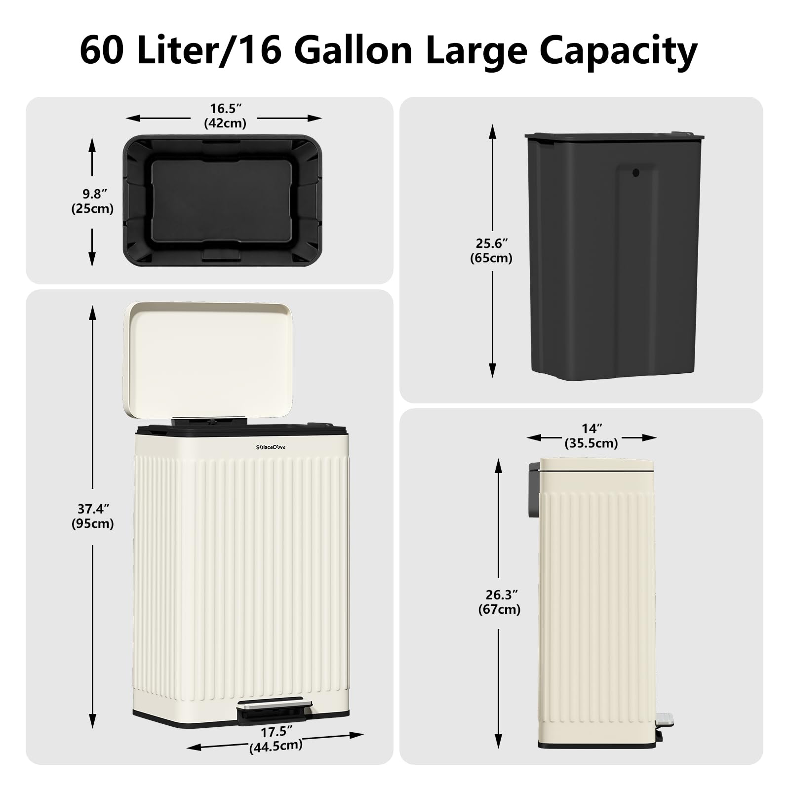 16 Gallon Kitchen Trash Can with Soft