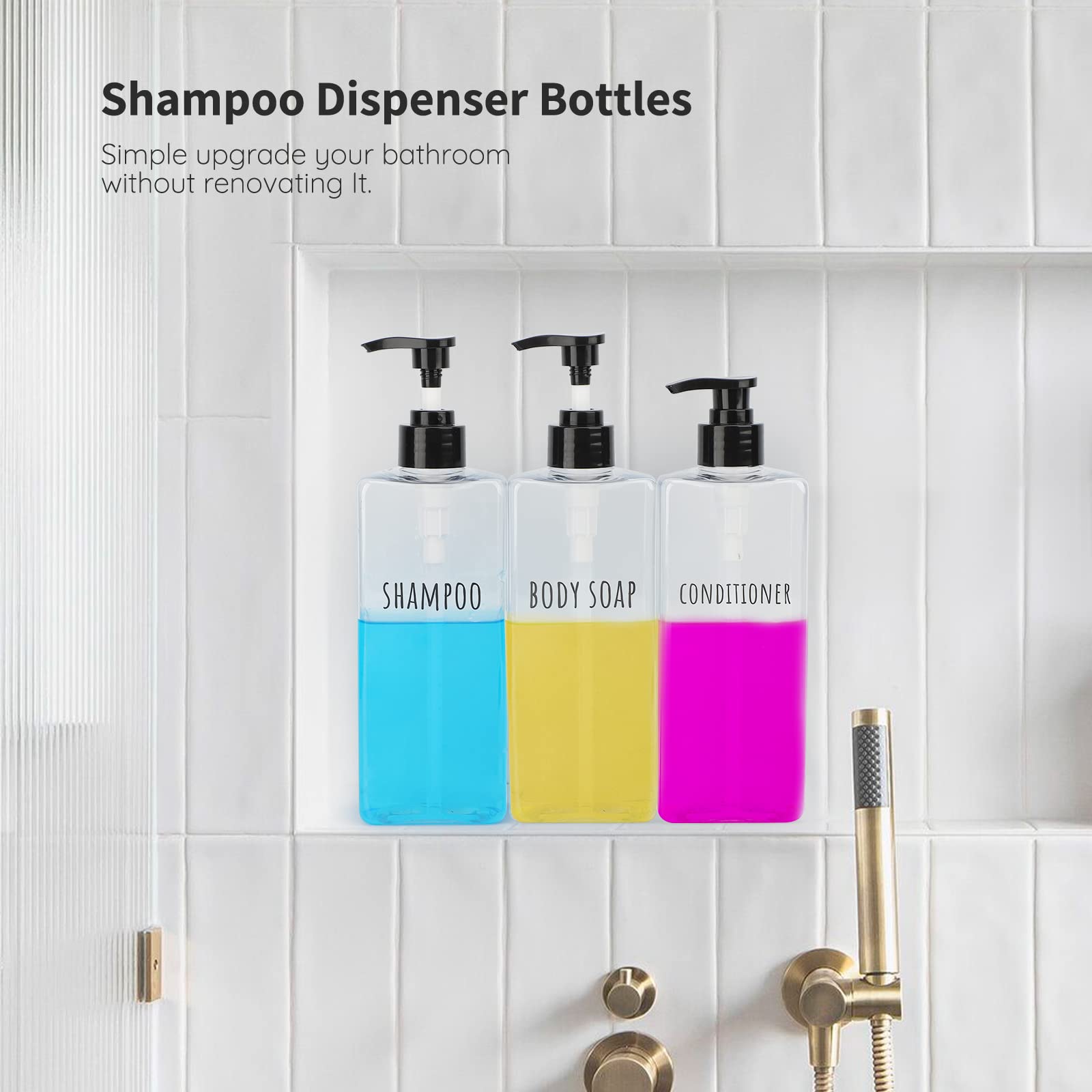 Clear Square Shampoo Bottles (3 Count)