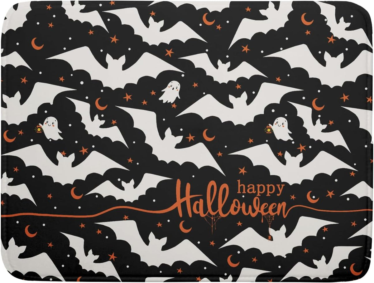 Halloween Black Bats Dish Drying Mat 16x18 Inch Happy Halloween Spooky Bat Microfiber Drying Mat for Dishes Absorbent Fast Dry Dish Rack Mat Drainer Pad Kitchen Decor Accessories for Halloween