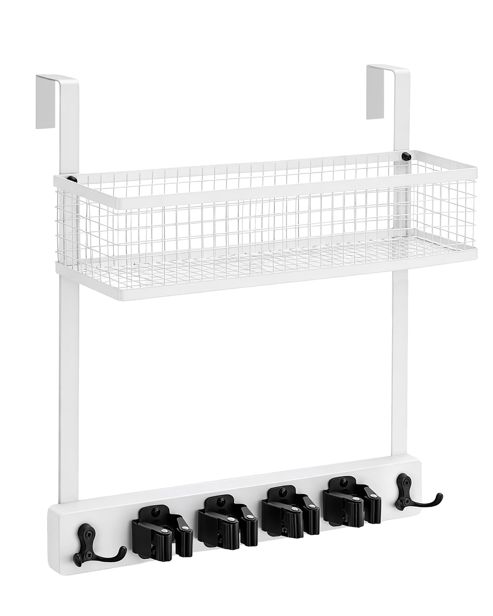 Over the Door Broom and Mop Holder with Basket