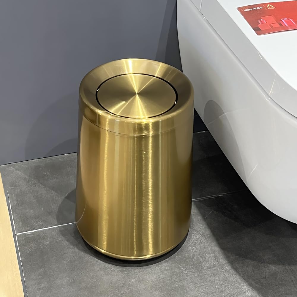 8L 2.1Gal Gold Brushed Stainless Steel Trash Can with Swing Cover