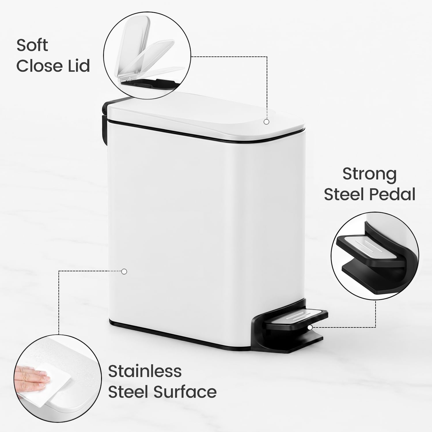Small Bathroom Trash Can with Lid