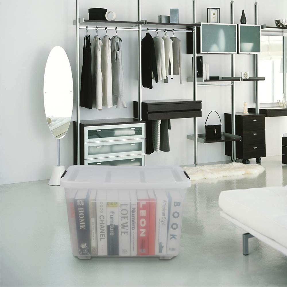 70 L Clear Plastic Large Storage Box with Wheels (4 Count)