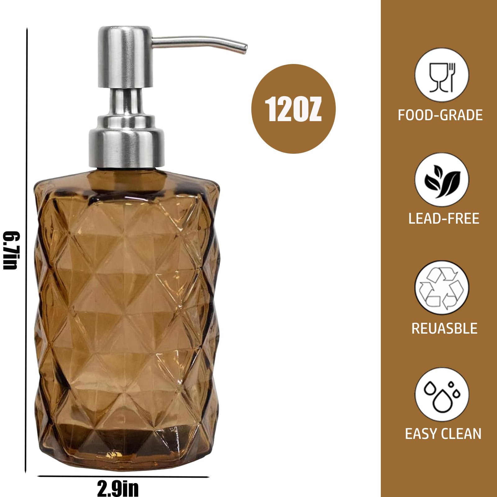 12Oz Brown Glass Soap Dispenser