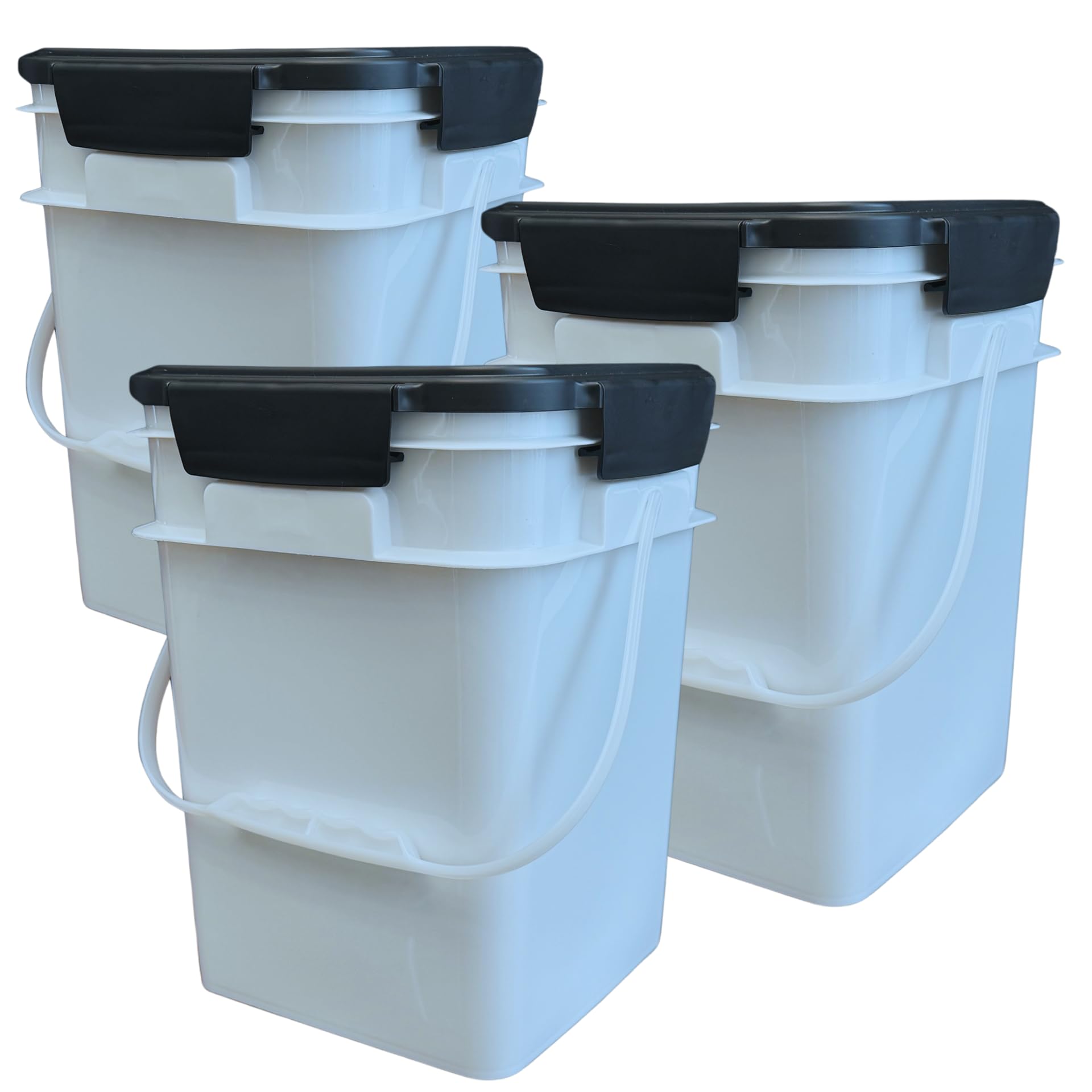 4 Gallon Square Food Grade Bucket Pail with Plastic Handles and Lid
