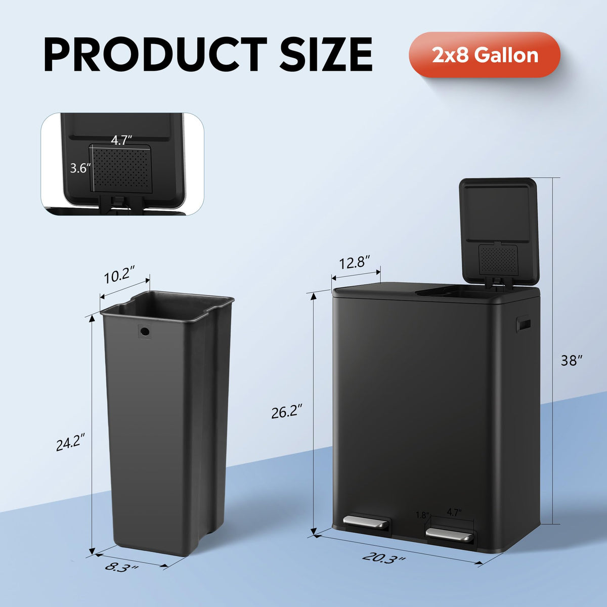 2 x 8 Gallon Stainless Steel Dual Trash Can (2 Count)