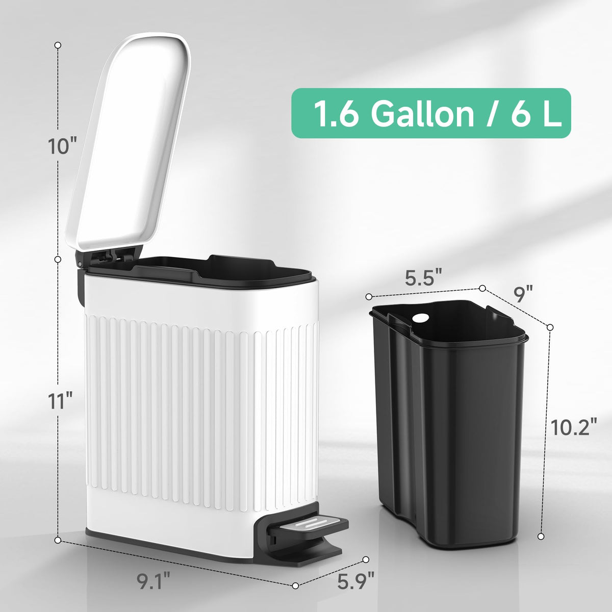 Slim Bathroom Trash Can with Lid Soft Close