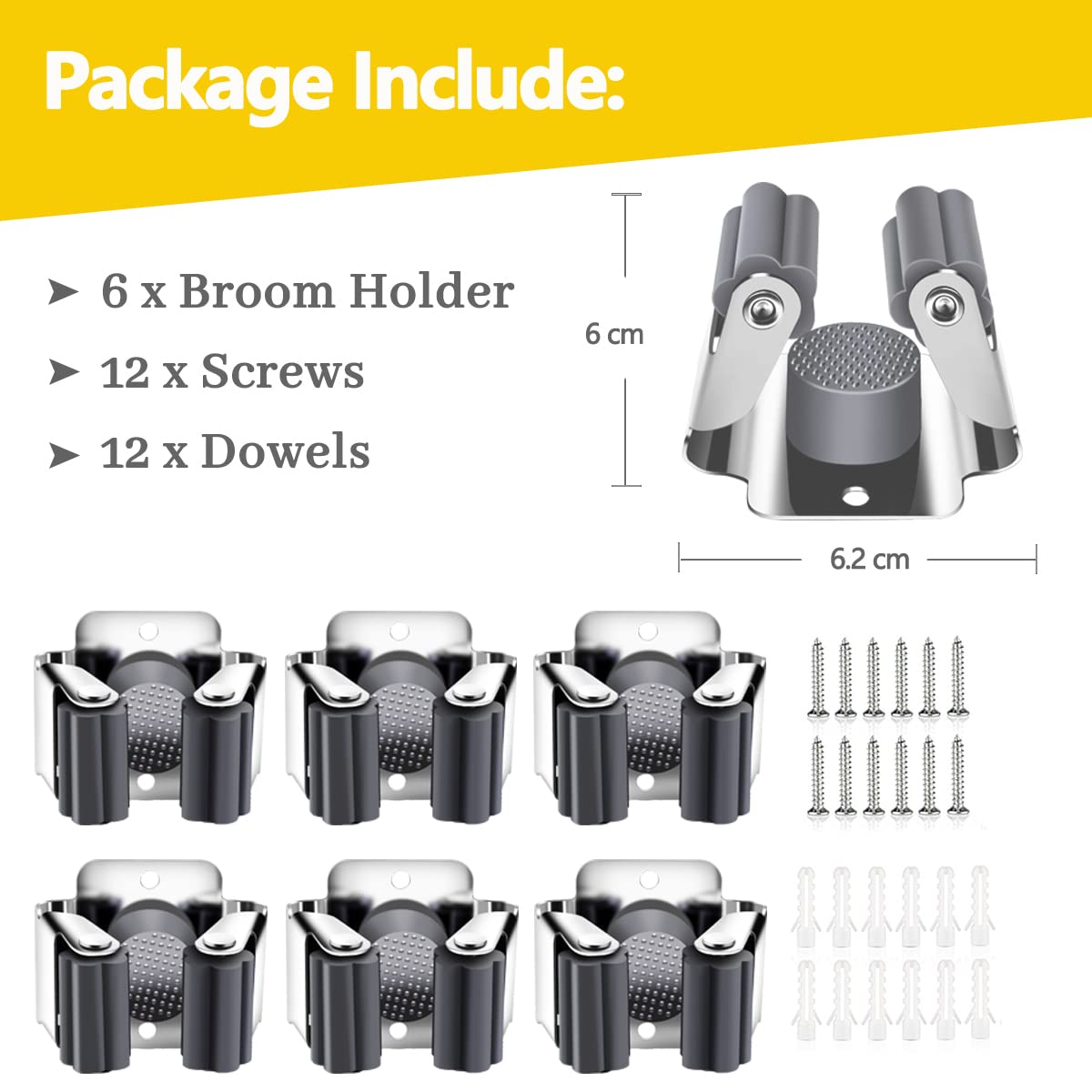6 Pack Broom Holder Wall Mount (6 Count)
