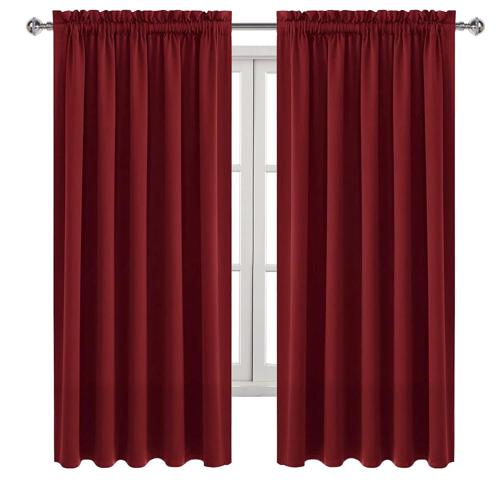 Wide Blackout Curtains for Living Room 60 x 63 Inch Long Burgundy (2 Count)
