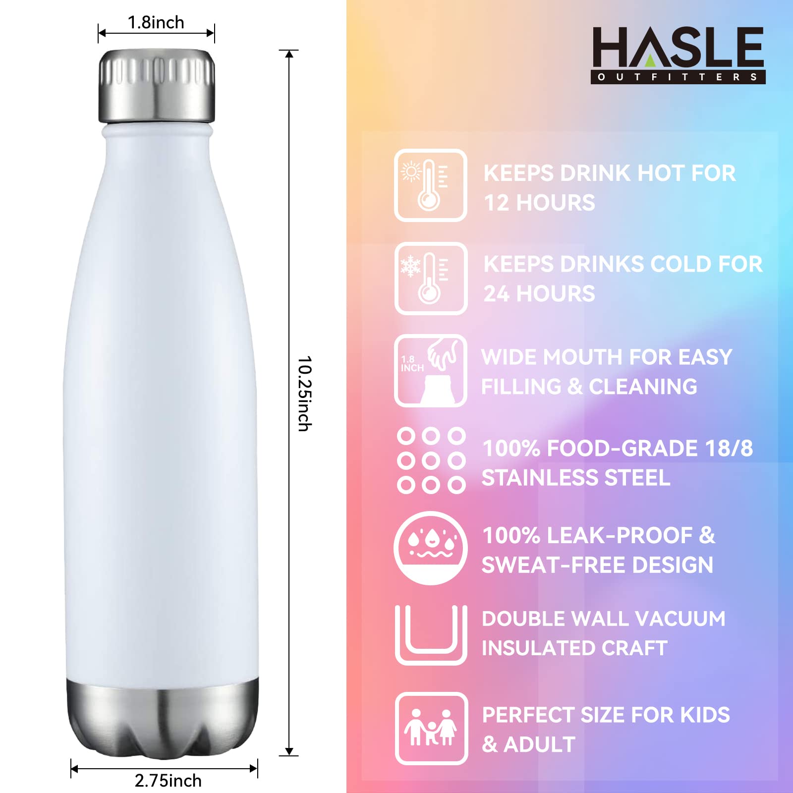 17oz Stainless Steel Water Bottles Bulk (4 Count)