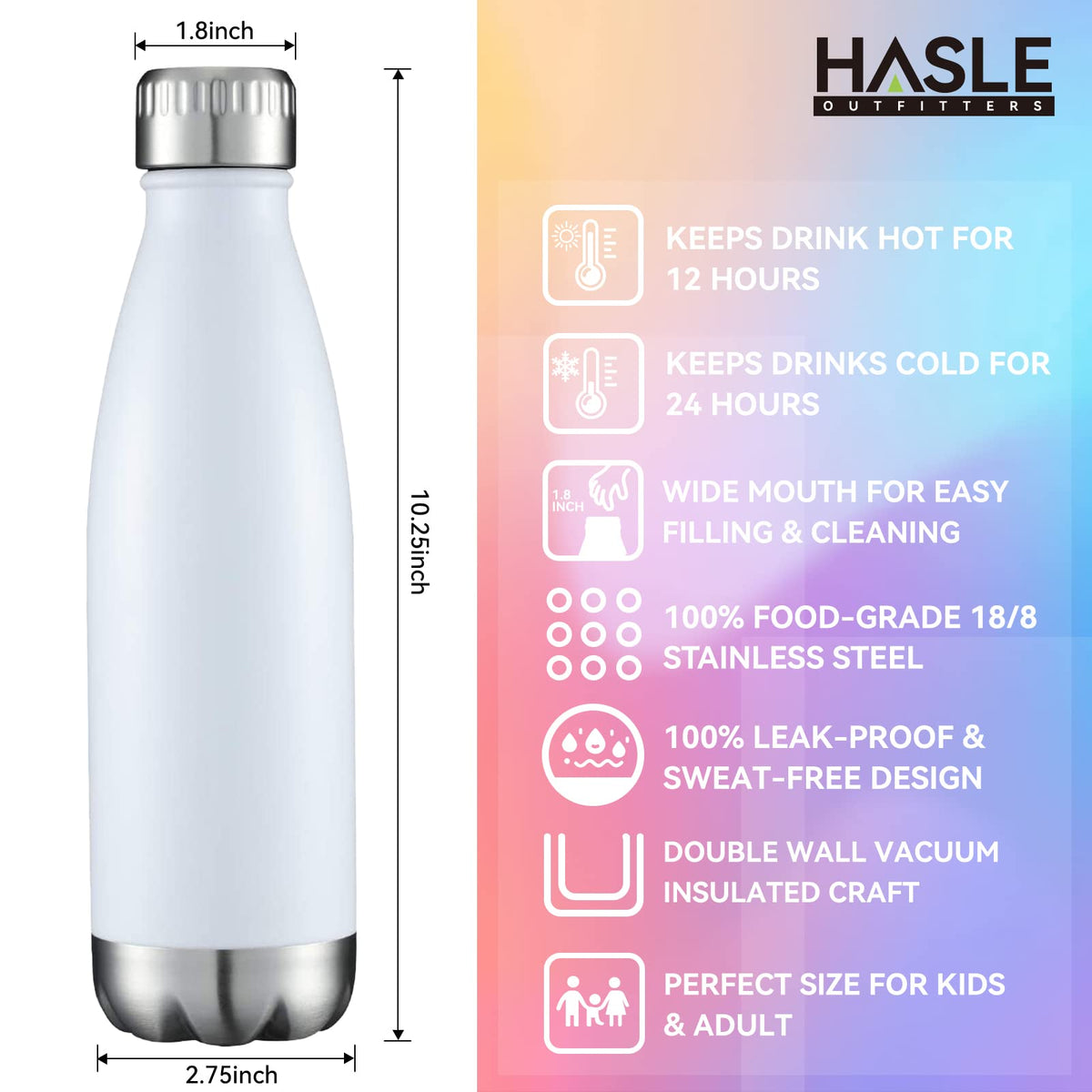 17oz Stainless Steel Water Bottles Bulk (8 Count)
