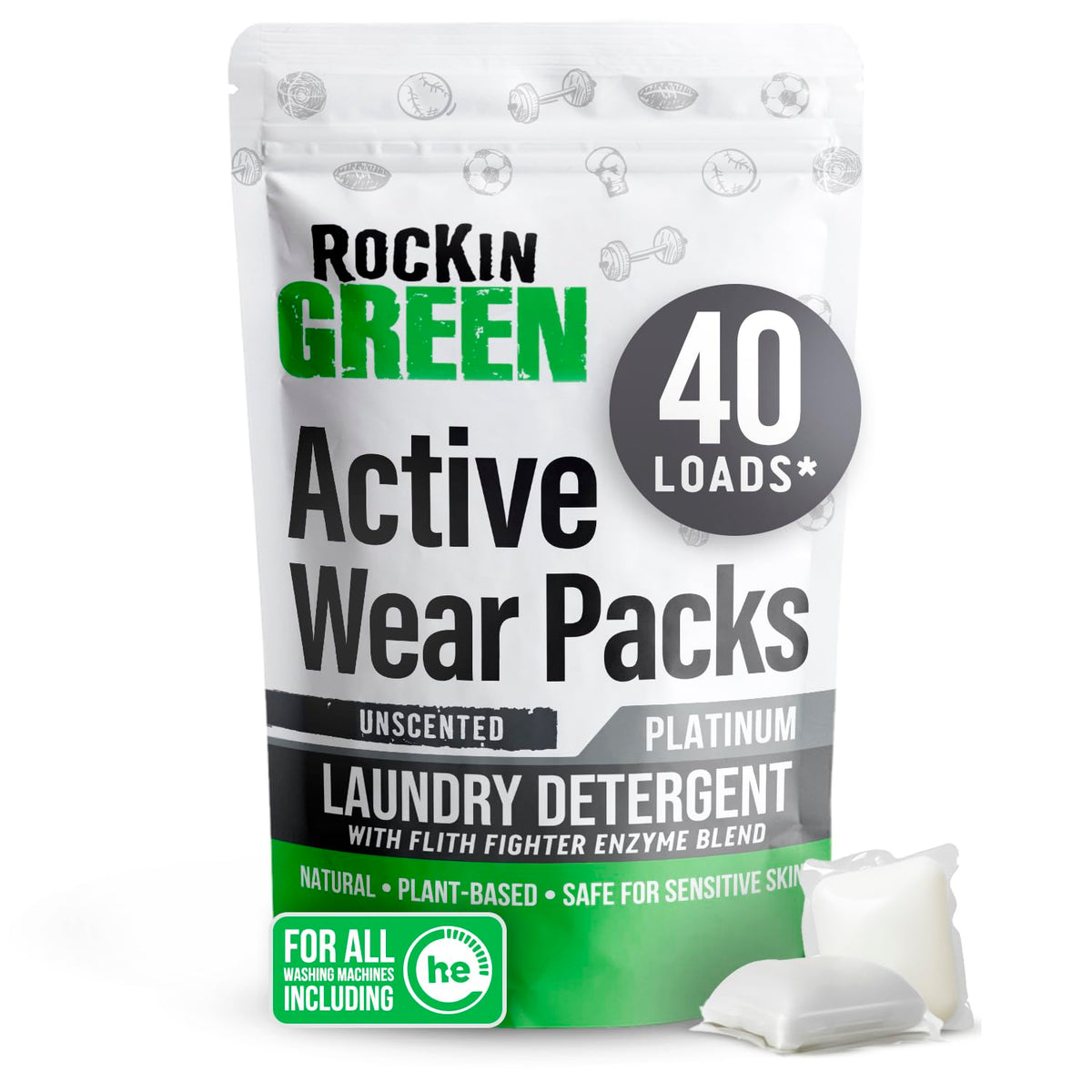 Active Wear Detergent Pods For Sport Unscented 40 Loads (40 Count)