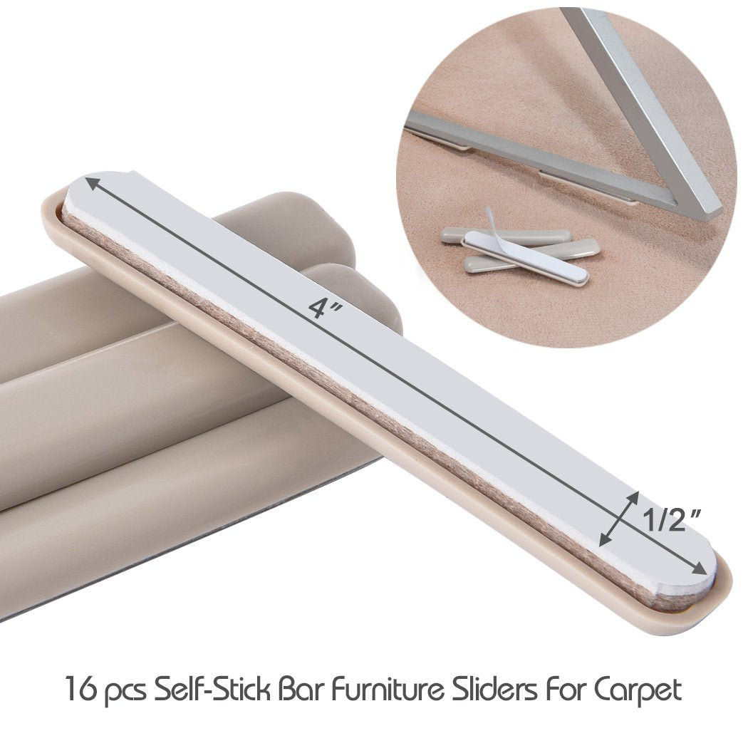 16 Pack Self Stick Furniture Movers Sliders Strip for Carpet (16 Count)