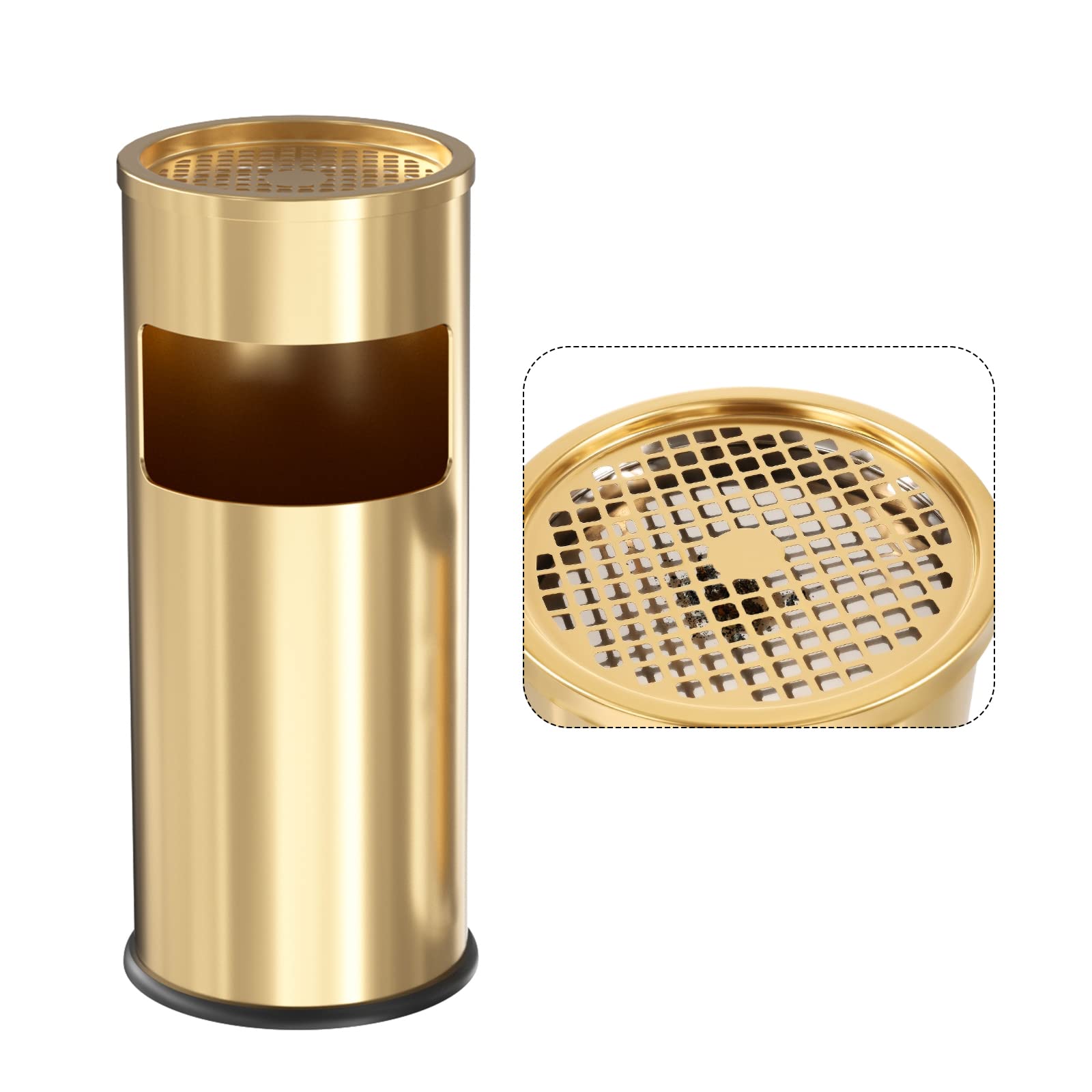 Trash Can Outdoor Waste Container Round Stainless Steel Trash Can with Removable Inner Bucket for Disposal Commercial Waste Container 9.8 x 24