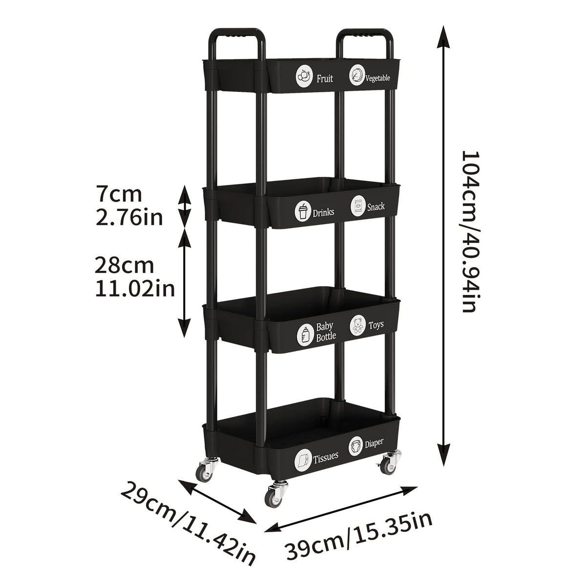 4 Tier Rolling Cart with Wheels