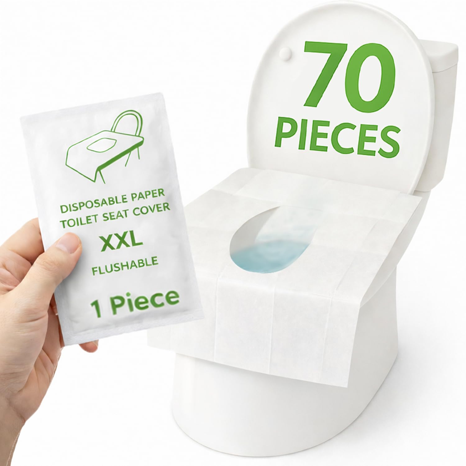 Individually Wrapped XXL Toilet Seat Covers Disposable Flushable for Travel (70 Count)