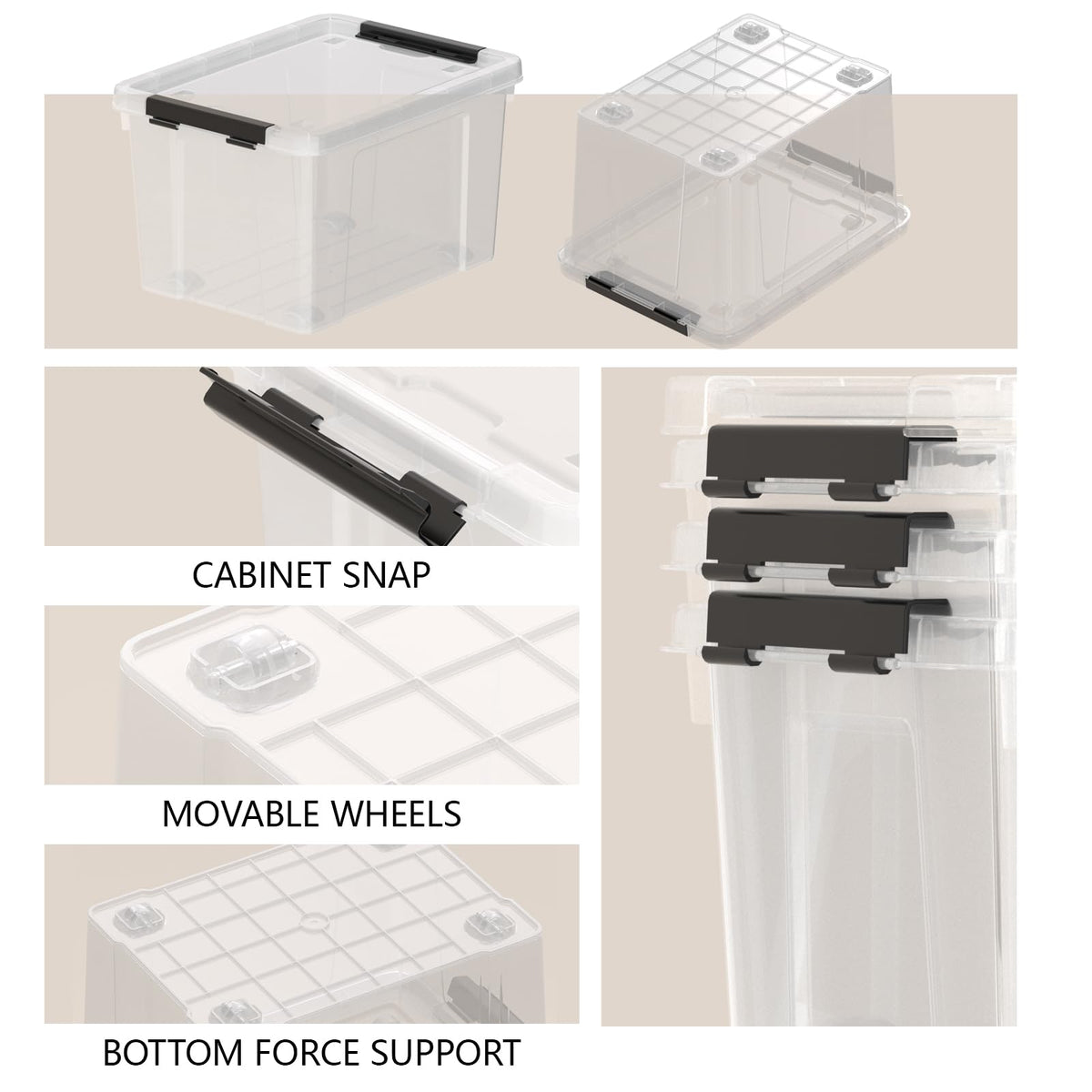 4 Pack 50 Qt Plastic Storage Bins with Lids (4 Count)