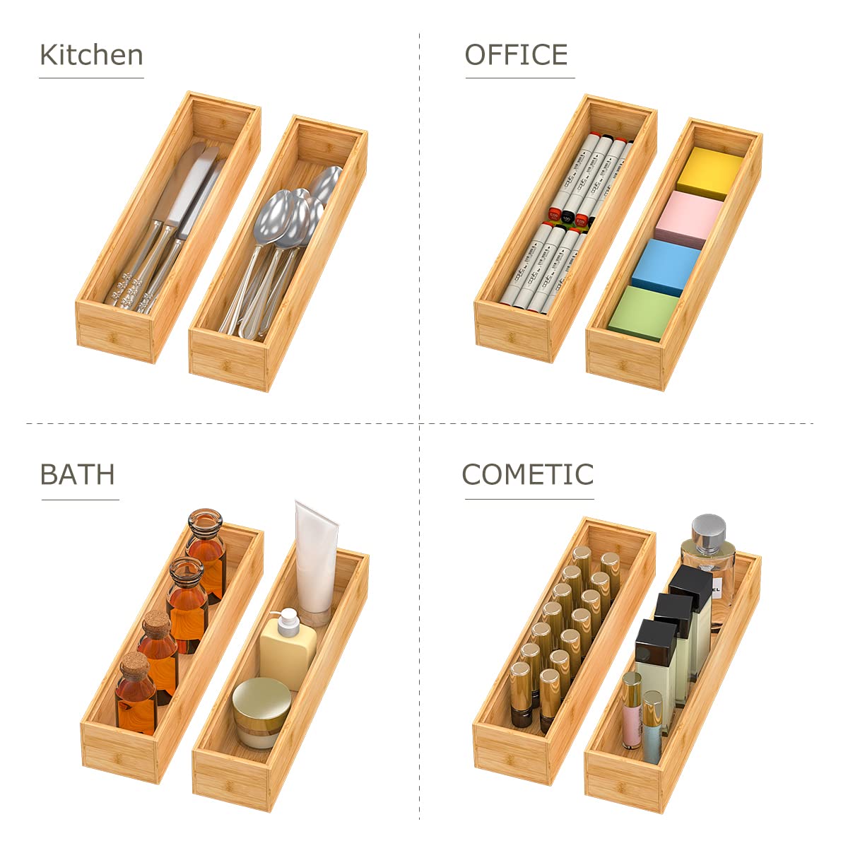 Bamboo Kitchen Drawer Organizer 12"x 3" (2 Count)