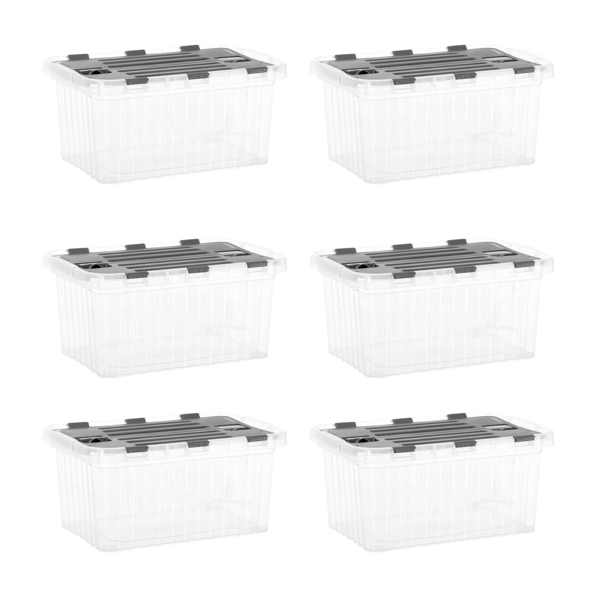 Clear Storage Boxes with Attached Lids (6 Count)