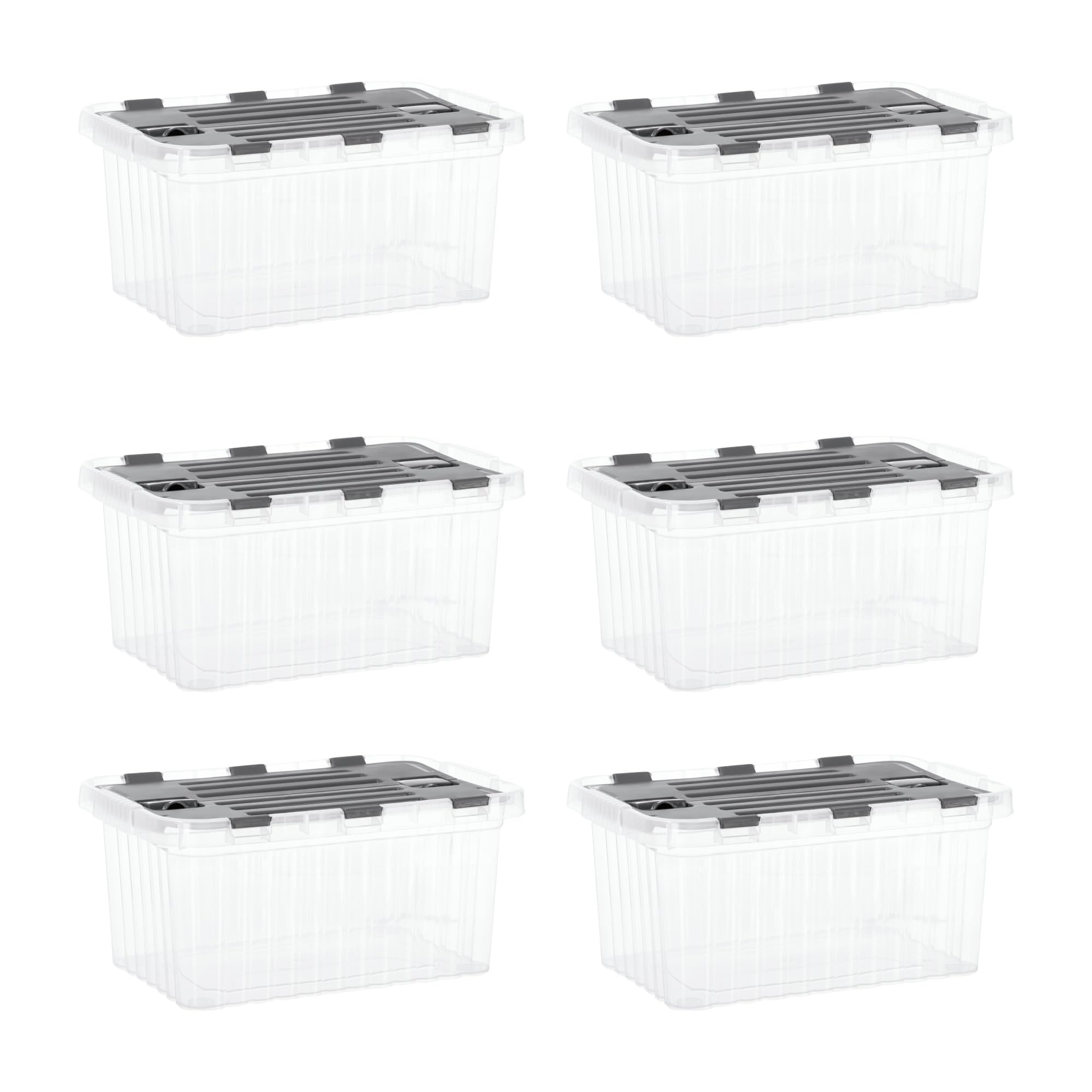 Clear Storage Boxes with Attached Lids (6 Count)
