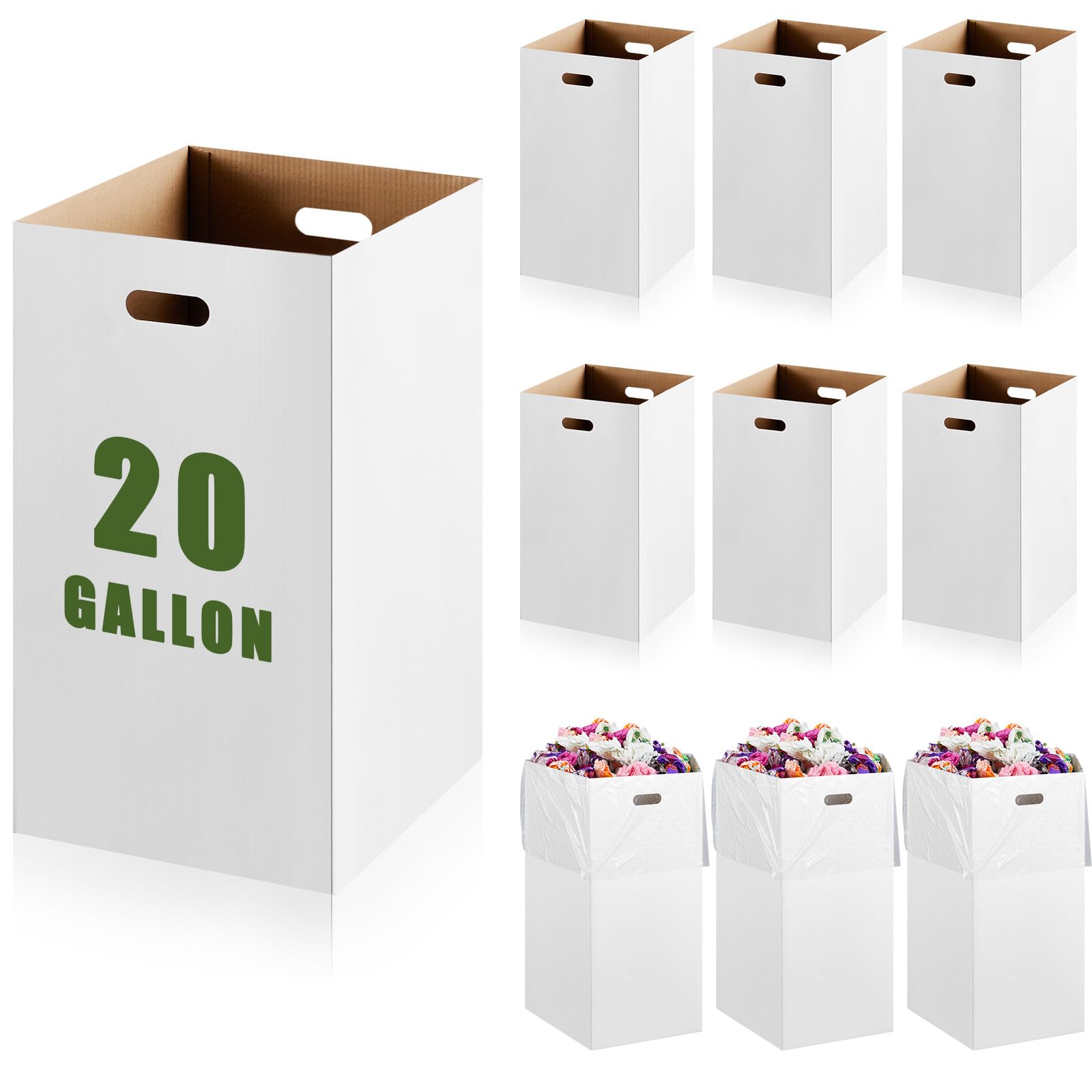 10 Pack 30 Gallon Recycling Bins Cardboard Trash Cans Disposable and Reusable Corrugated Cardboard Cans Bulk with 20 Garbage Bags for Parties Events (10 Count)