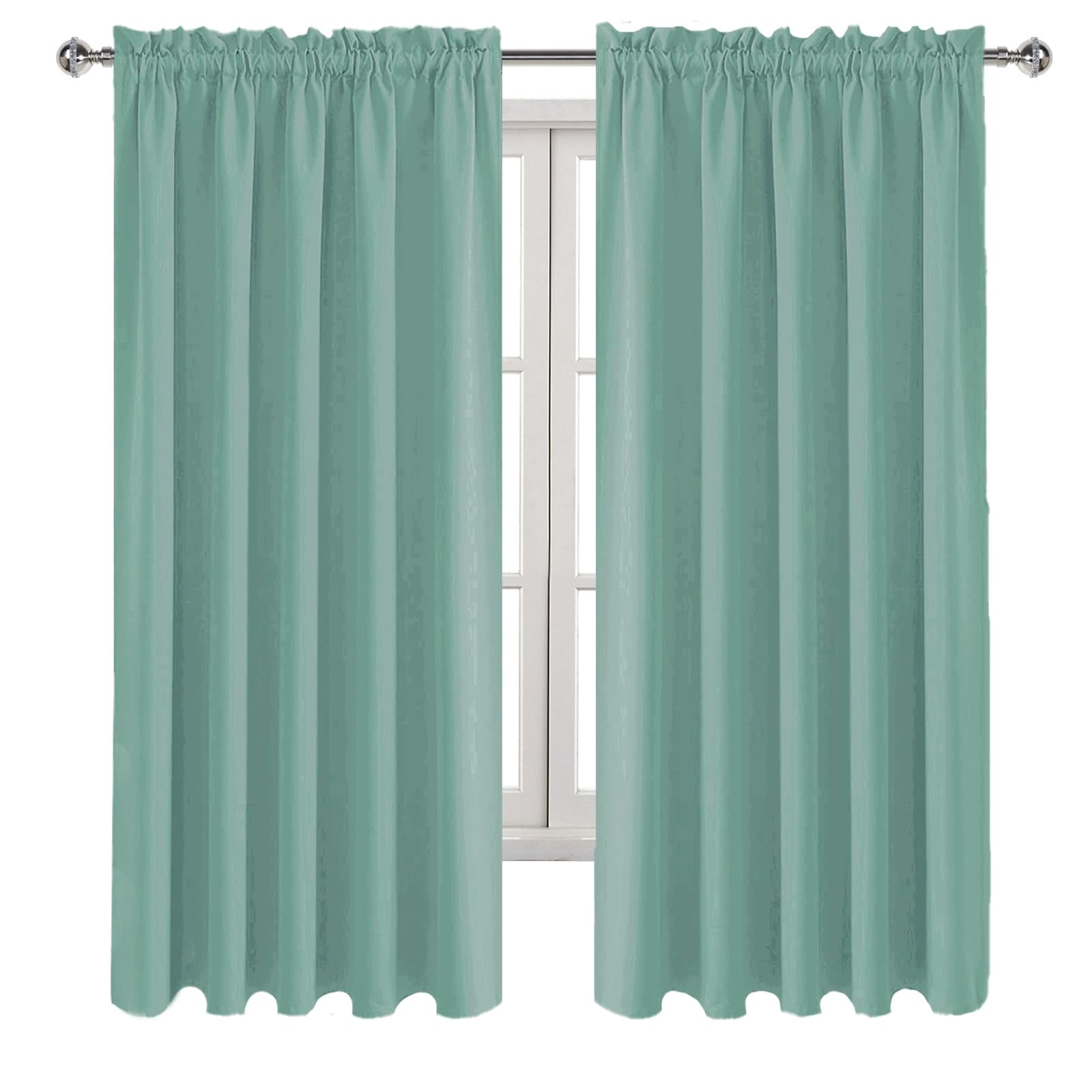 Wide Blackout Curtains for Bedroom 60 x 63 Inch Long Sage Green (2 Count)