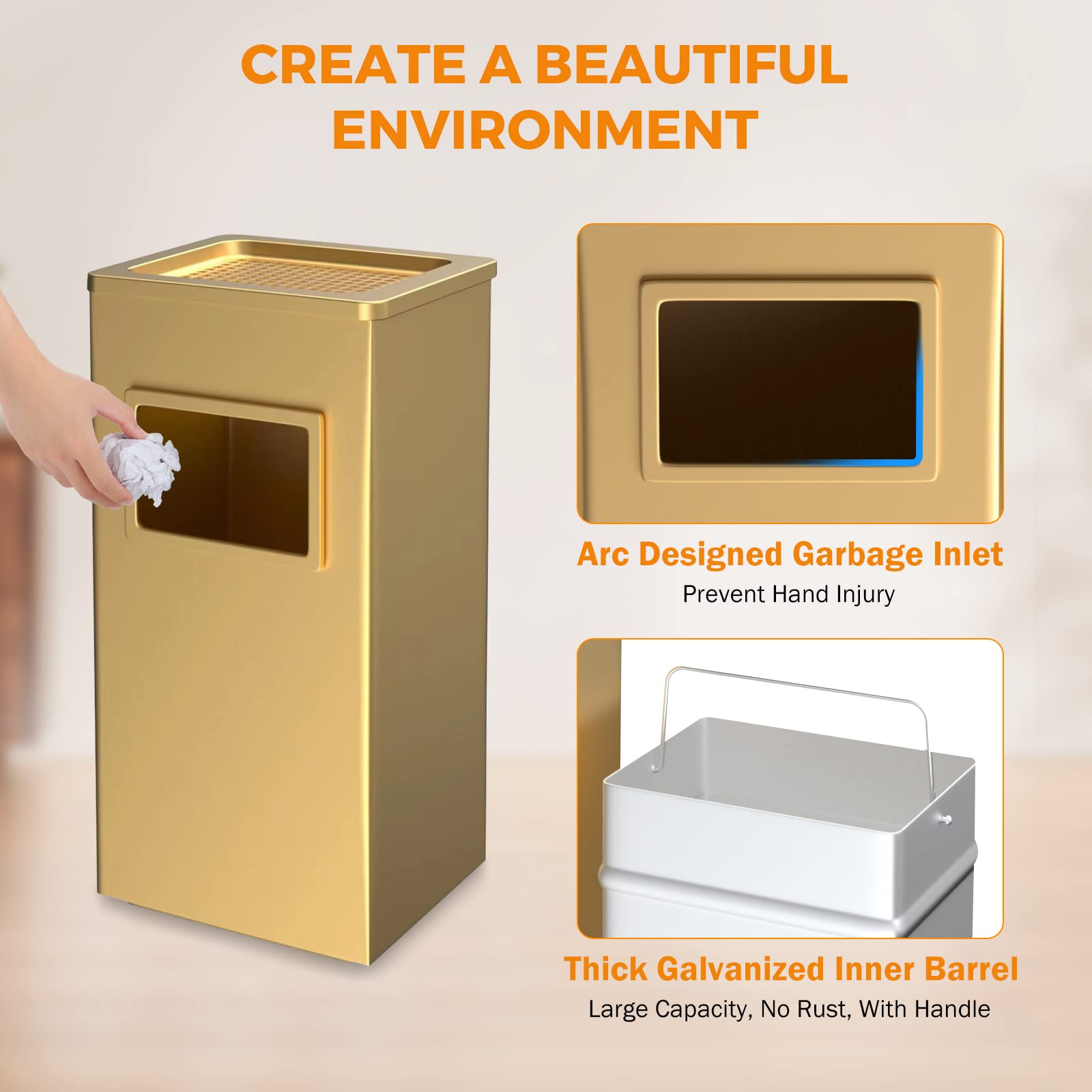 Gold Trash Can with Lid