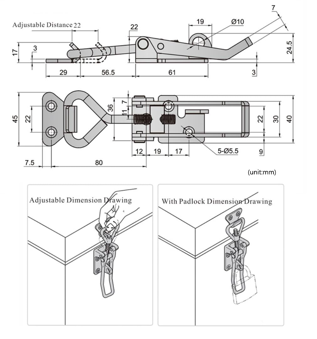 Adjustable Latch Buckle Cabinet Boxes Lever Handle Toggle Catch Latch Lock (2 Count)