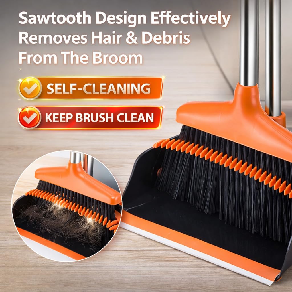Broom and Dustpan Set with Long Handle
