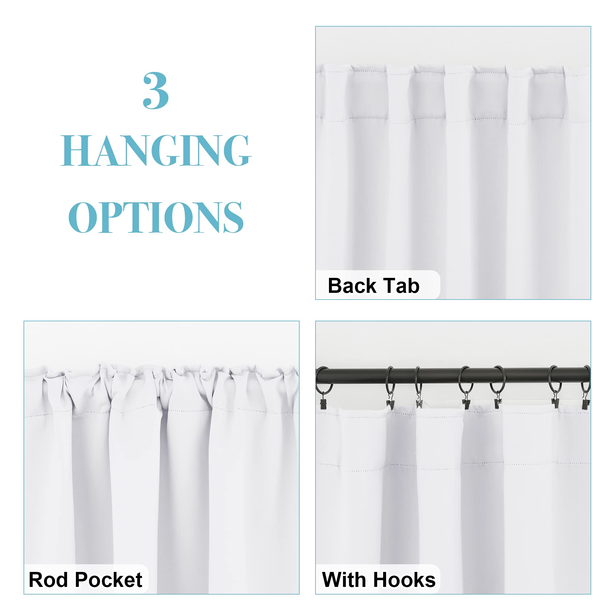 White Curtains for Living Room Bedroom Nursery Office Laundry (2 Count)