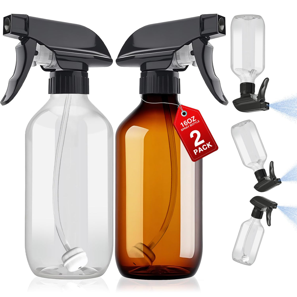 Plastic Spray Bottles 2pcs 16oz Small Bottle for Cleaning Brown & Clear (2 Count)