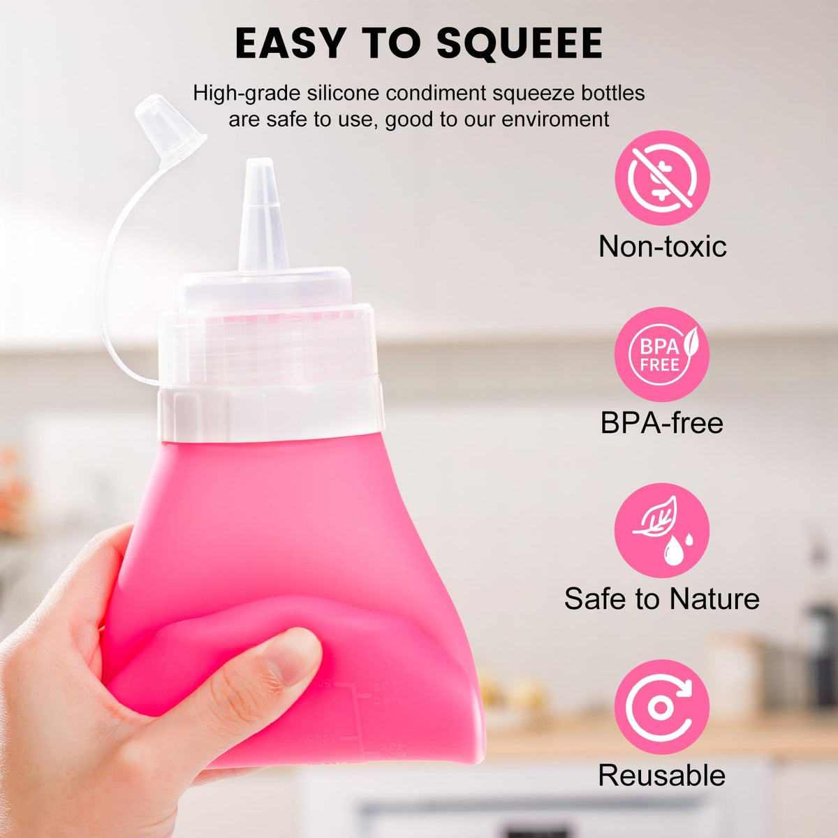 16 oz Silicone Squeeze Bottles for Sauces & Oil (4 Count)