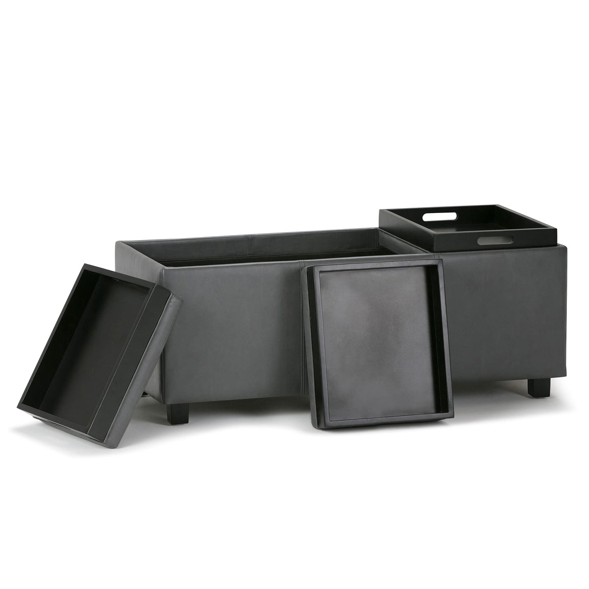 Avalon 42" Wide Vegan Leather Storage Ottoman in Stone Grey